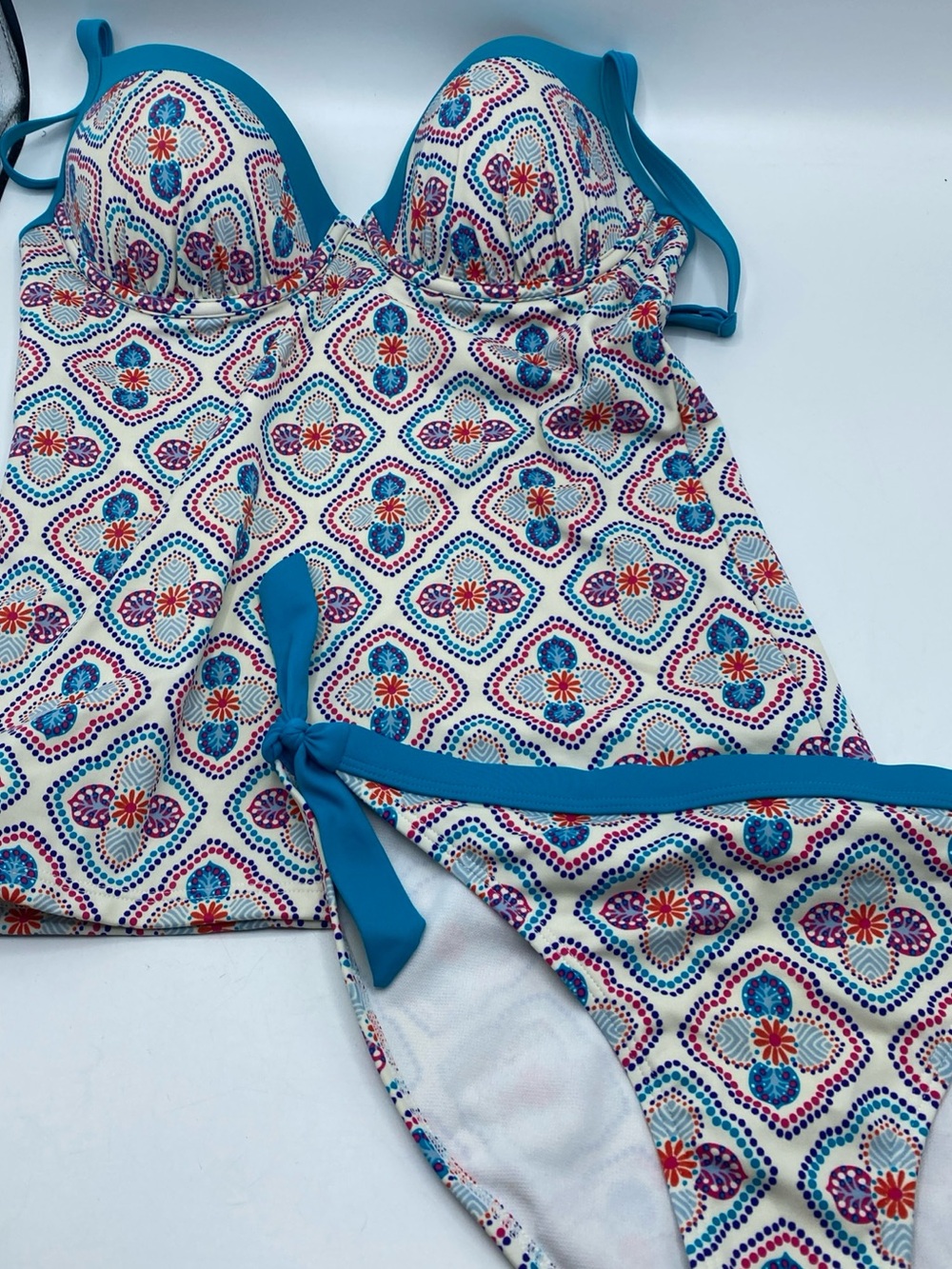 Boden Tankini Swimsuit Swim Holiday Tile Ivory Underwire 34D Bottoms 10 Summer - Picture 1 of 6